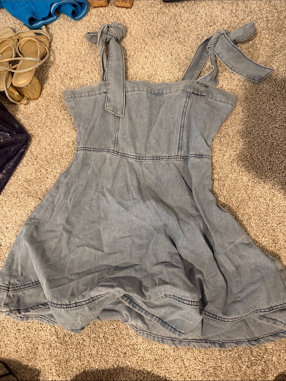 Amazon Light Blue Denim Tie-Shoulder Mini Dress
